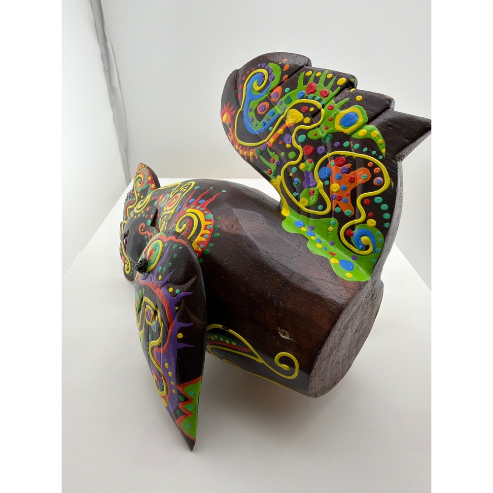 Hand Painted Wood Rooster Figurine Colorful Alebrije Style Folk Art Sculpture - Picture 4 of 7